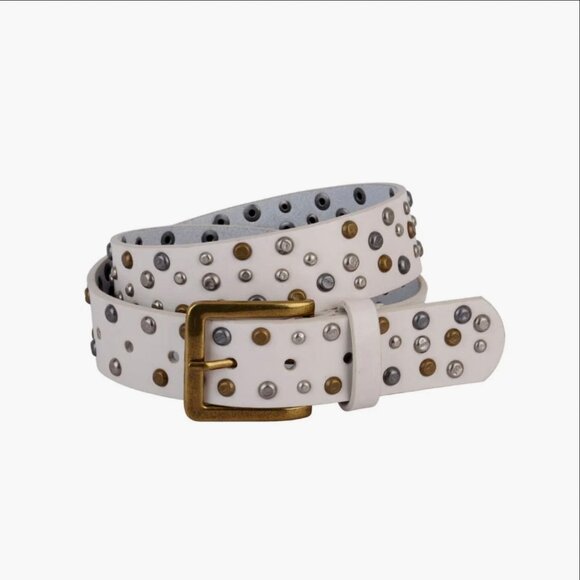 Most Wanted Distressed Studded Leather Belt Beige
